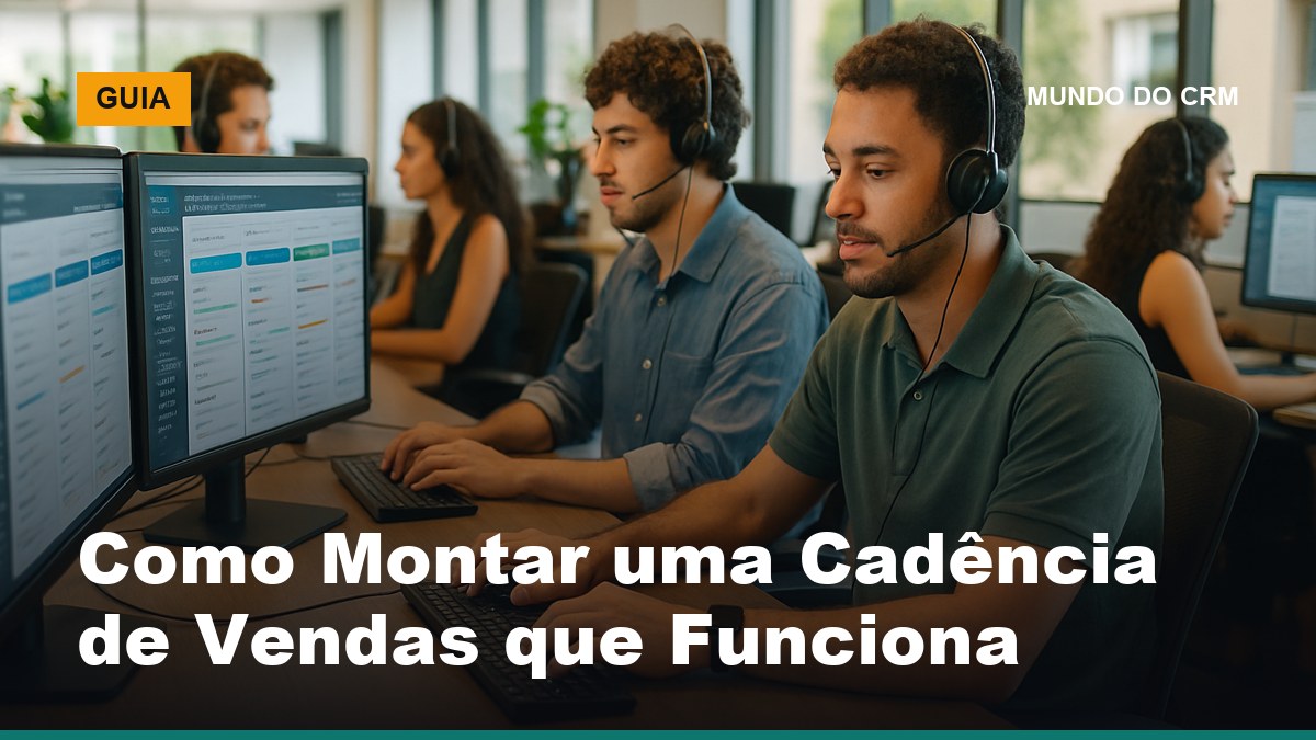 Time de SDRs brasileiros executa cadência de vendas com CRM aberto em escritório comercial moderno iluminado naturalmente