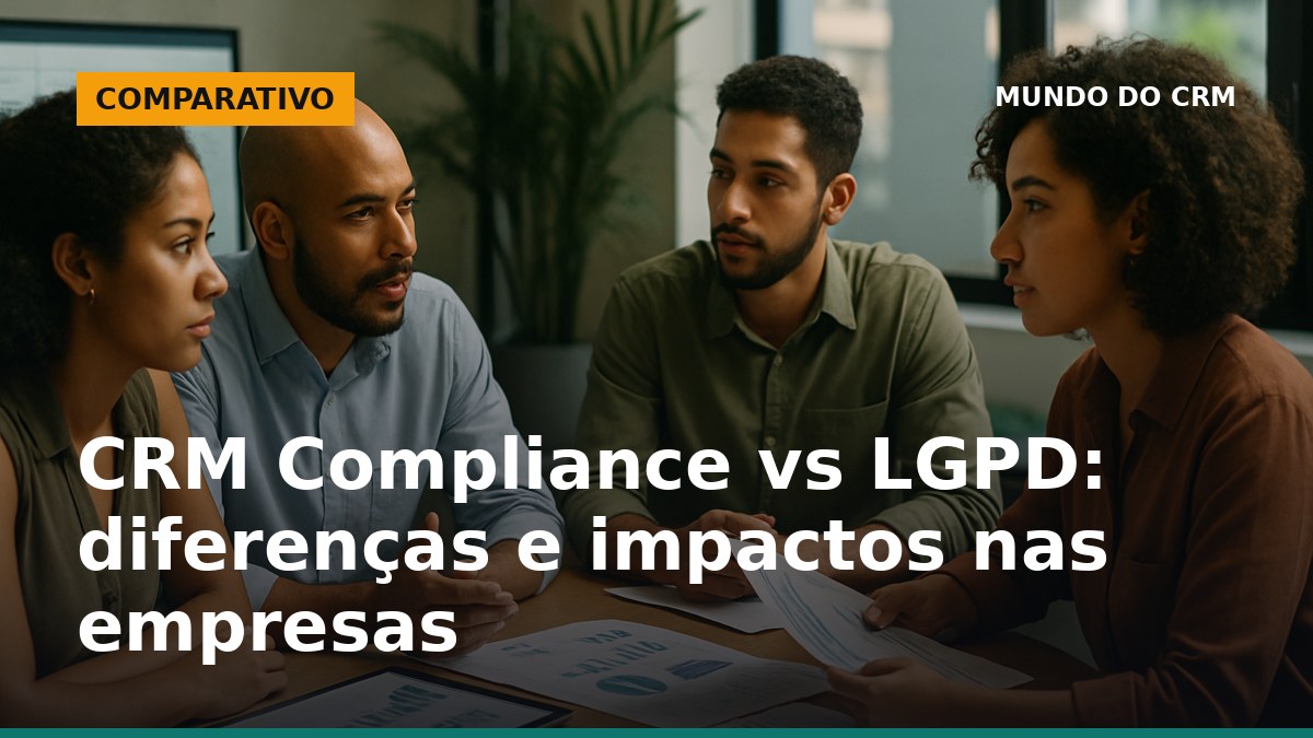 Equipe brasileira avaliando compliance de CRM e LGPD em reunião, com dashboards exibindo dados de clientes