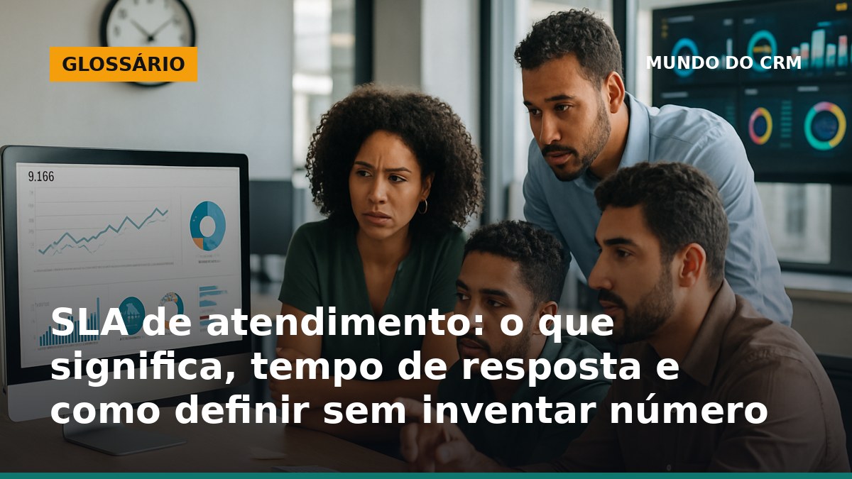 Equipe brasileira analisando tempo de resposta SLA no CRM durante reunião de atendimento.