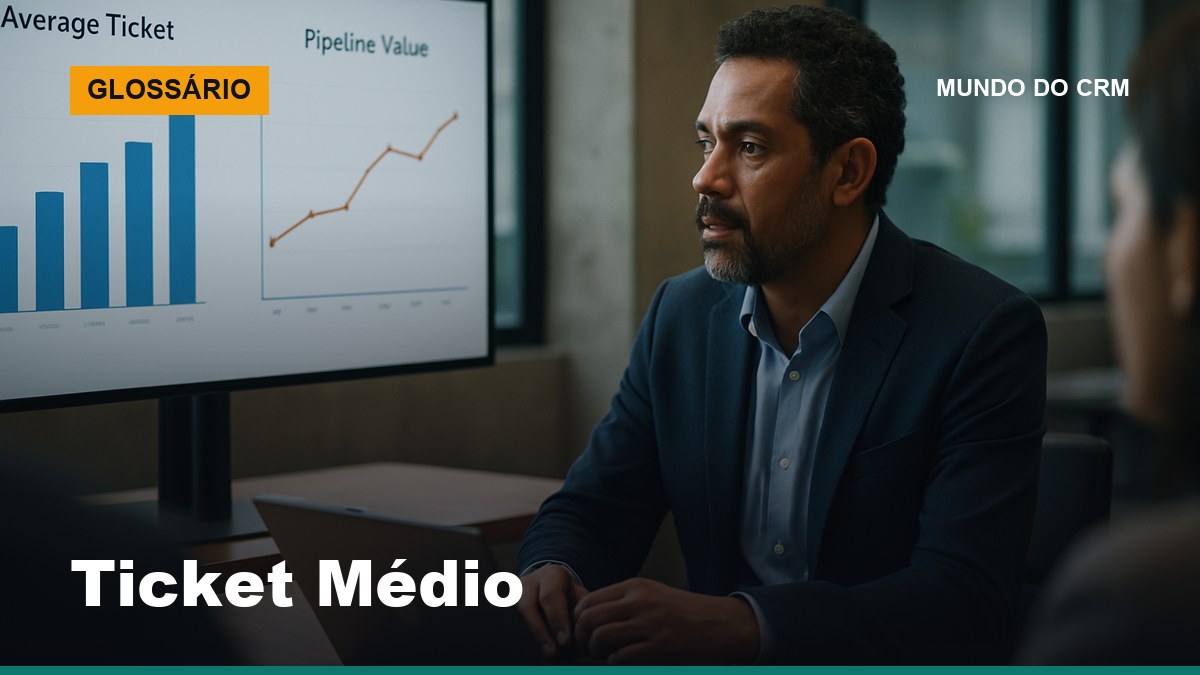 Diretora comercial brasileira analisando métricas de ticket médio e pipeline em tela grande durante reunião de planejamento
